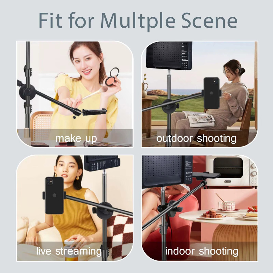BTFOOR LED-Fotostudio Video-Fülllichtpanel mit Stativ und langem Arm in Schwarz für Live-Streaming (3000k-6500k) - Bild 5
