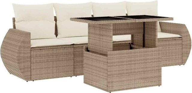 vidaXL 5-teilige Garten-Sofagarnitur aus Poly-Rattan mit Kissen in Beige-Creme - Bild 1