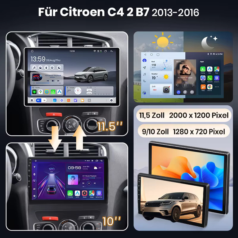 Junsun Android 15 Autoradio mit 10 Zoll IPS-Bildschirm und kabellosem Apple CarPlay für Citroen C4 C4L DS4 B7, Farbe: Schwarz - Bild 2
