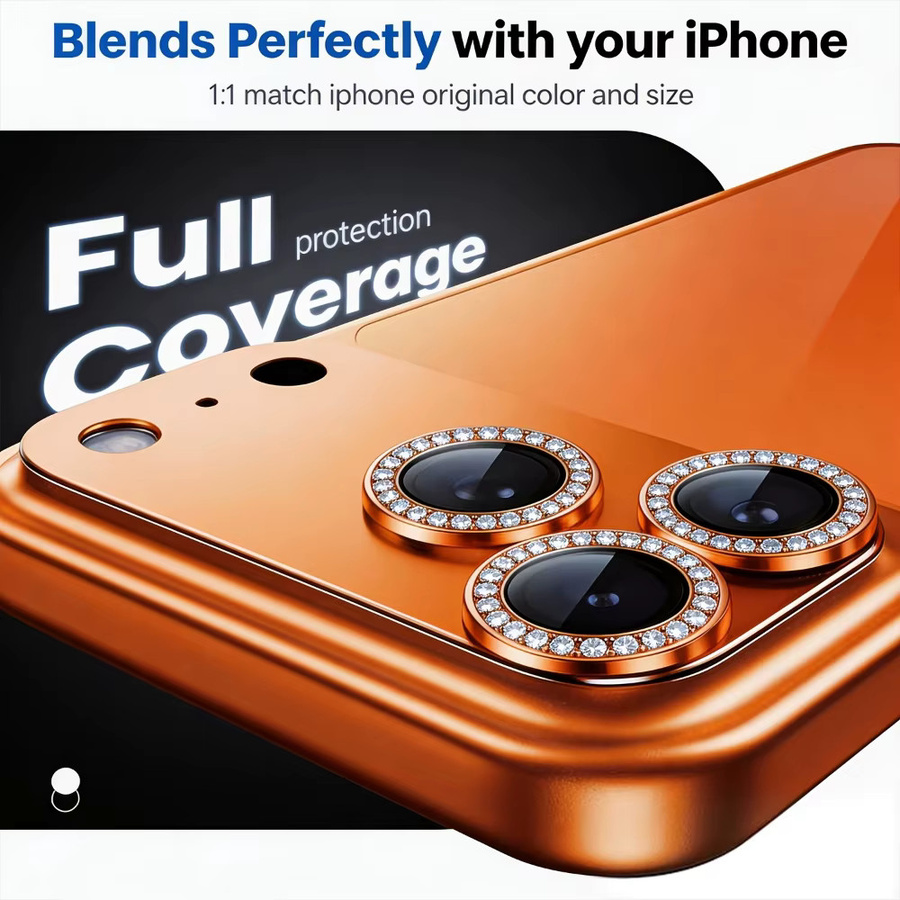 NNBILI Ultra HD Glitzer-Diamant-Metall-Kamerafolie für iPhone 17 Pro Max und 17 Pro in Silber und Orange - Bild 4