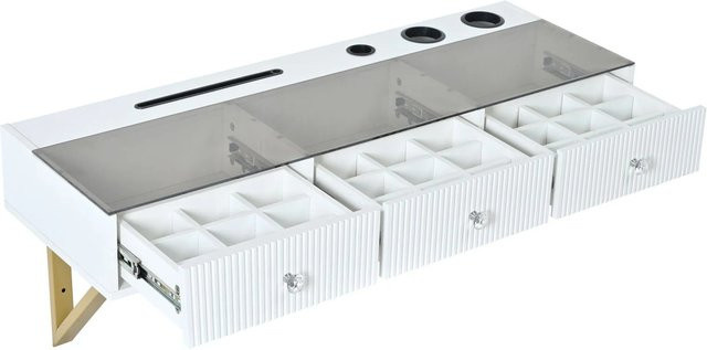 okwish Schminktisch mit 3 Schubladen und Glasplatte in Weiß, B/T/H: 120 x 45 x 40 cm - Bild 1