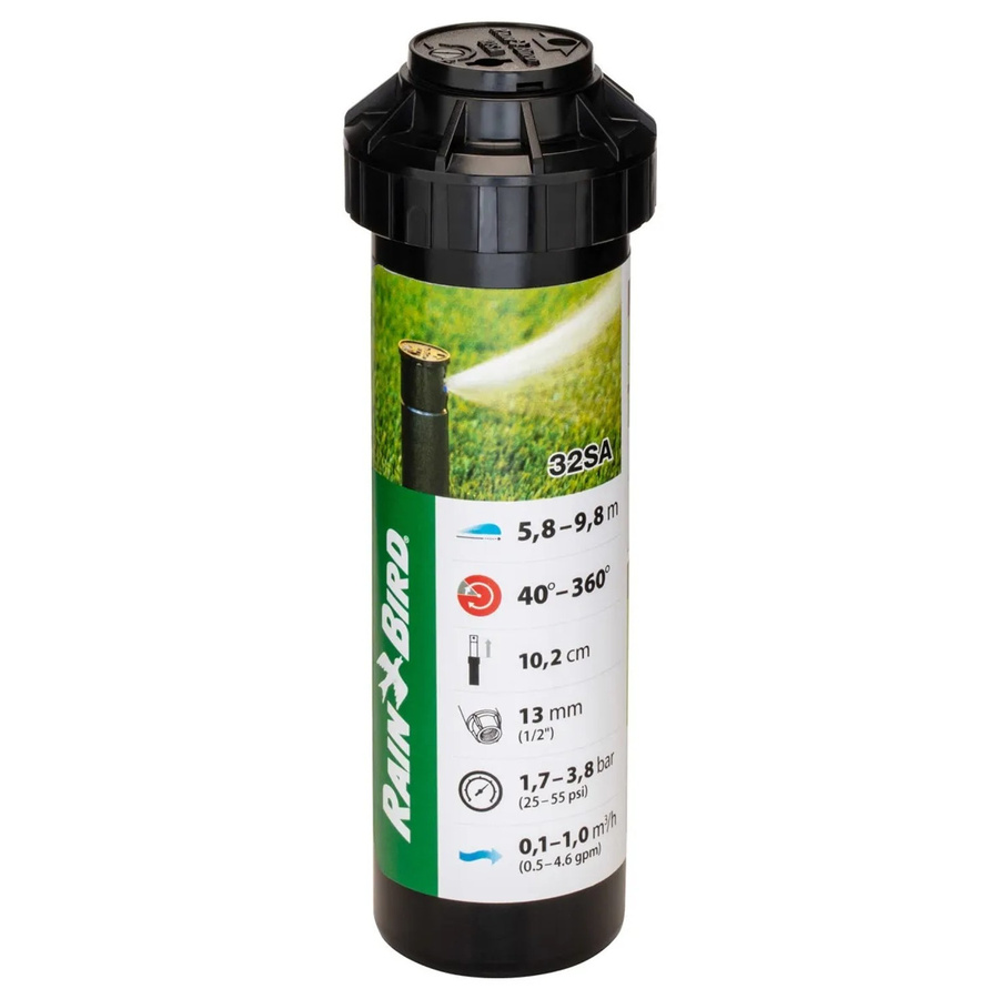 Rain Bird Profi-Versenkregner 32 SA in Schwarz mit Rain Curtain-Düsentechnologie und einstellbarem Beregnungsbogen 40 bis 360 Grad, Anschluss 1/2 Zoll - Bild 2