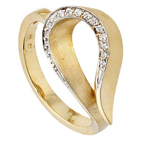 Colfem Ring 585 Gelbgold, bicolor, teilmatt, 16 Diamanten, Damen, Größe 52 - Bild 1