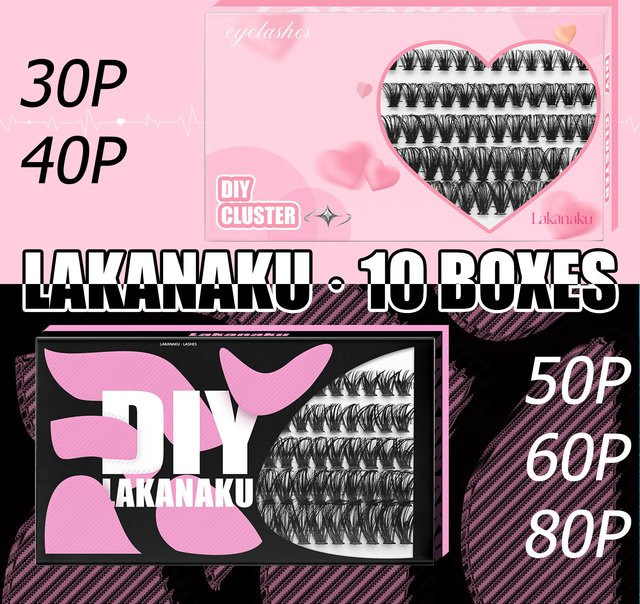 LAKANAKU DIY Cluster Wimpern Verlängerung, Schwarz, Voluminös, Flauschig - Bild 1