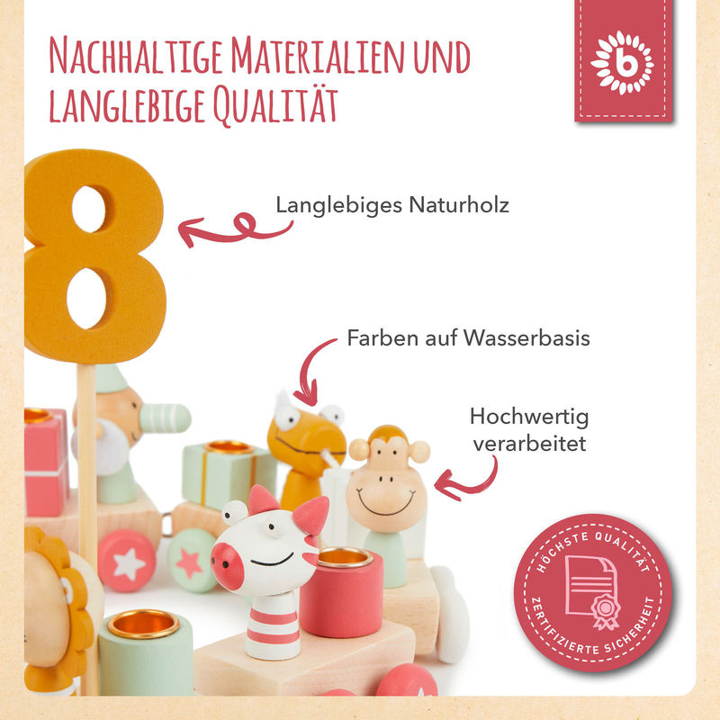 Bieco Geburtstagszug aus Holz im Scandi-Chic in Berry für 0-99 Jahre - Bild 3