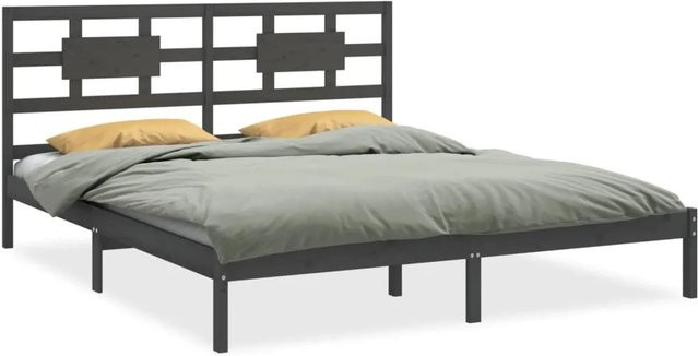 vidaXL Massivholzbett aus Kiefernholz in Grau mit rustikaler Optik, B/T: 200 x 200 cm - Bild 1