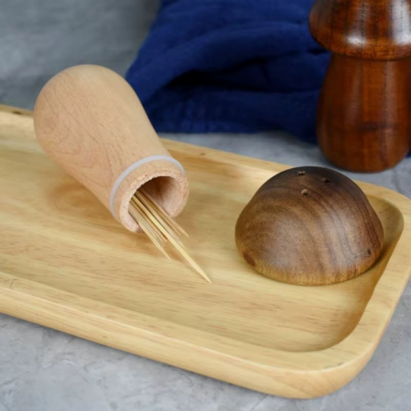 Kreativer Zahnstocherhalter aus Holz in Pilzform, braun, skandinavisches Design für dein Zuhause - Bild 4