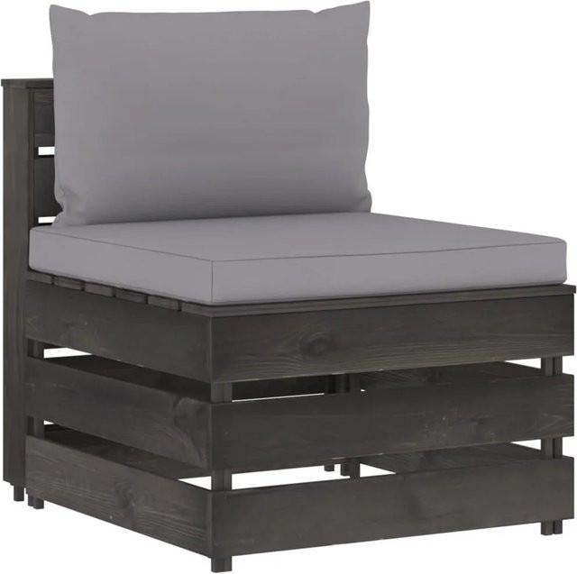 vidaXL Modulares Mittelsofa in Grau aus kesseldruckimprägniertem Kiefernholz mit Kissen, Rustikaler Stil, B/T/H: 196,0 x 70,0 x 60,0 cm - Bild 1