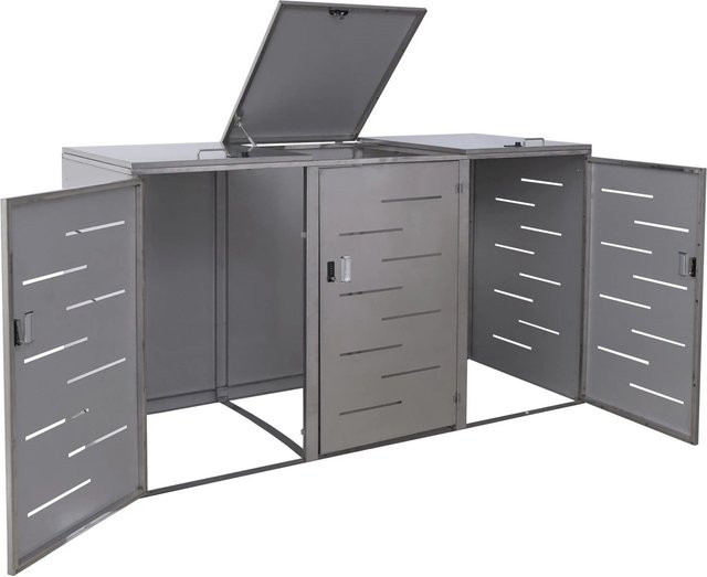 PROREGAL Mülltonnenbox XL Erweiterbar aus Edelstahl in Silber und Grau, B/T/H: 116 x 212 x 98 cm - Bild 1