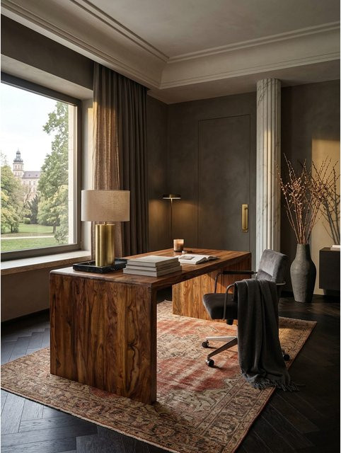 Schreibtisch BOHA aus Sheesham Massivholz im Landhausstil, Braun, B/T/H: 180 x 90 x 76 cm - Bild 1