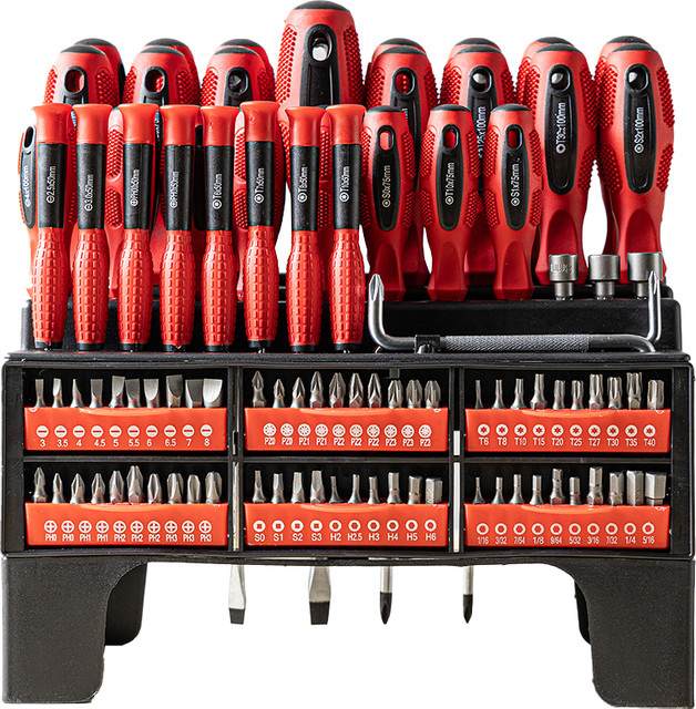 Kraft Werkzeuge Schraubendreher-Set XXL, 100-teilig, rot - Bild 1