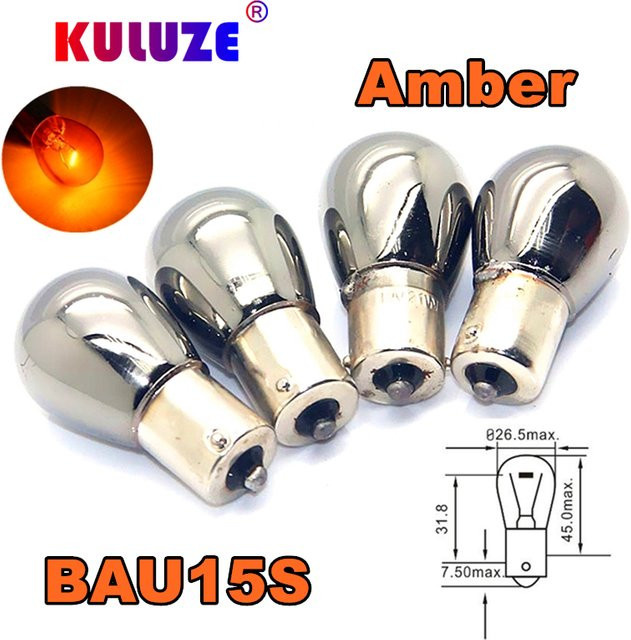 KULUZE 4er Set Glühbirnen für Blinker, 1156 PY21W S25 BA15S, bernsteinfarben mit verchromtem Glas, 12V 21W - Bild 1