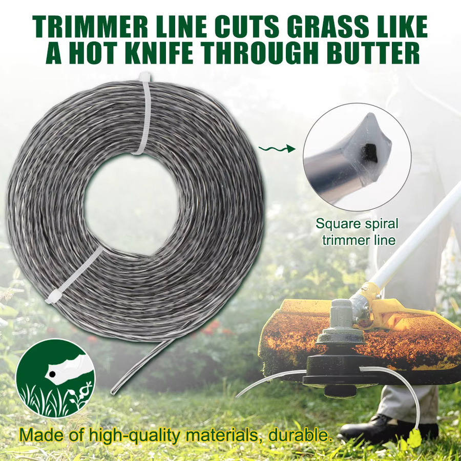 CMCP Rasentrimmerfaden aus Nylon in quadratischer Spiralform, grauer Mähfaden für Rasenmäherköpfe, Durchmesser 2.0-4.0 mm, Länge 15 m oder 30 m - Bild 3