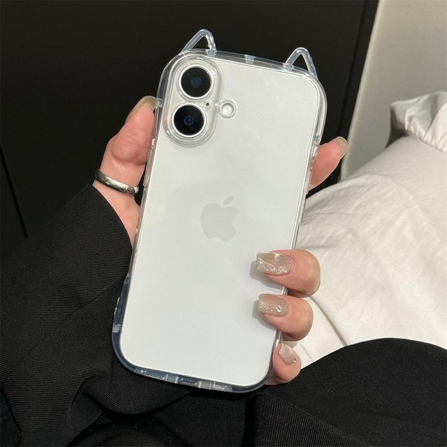Tuiying002 Handyhülle mit 3D Katzenohren für iPhone 15 Pro, transparentes TPU Design in Grau, stoßfeste Cartoon Schutzhülle - Bild 1