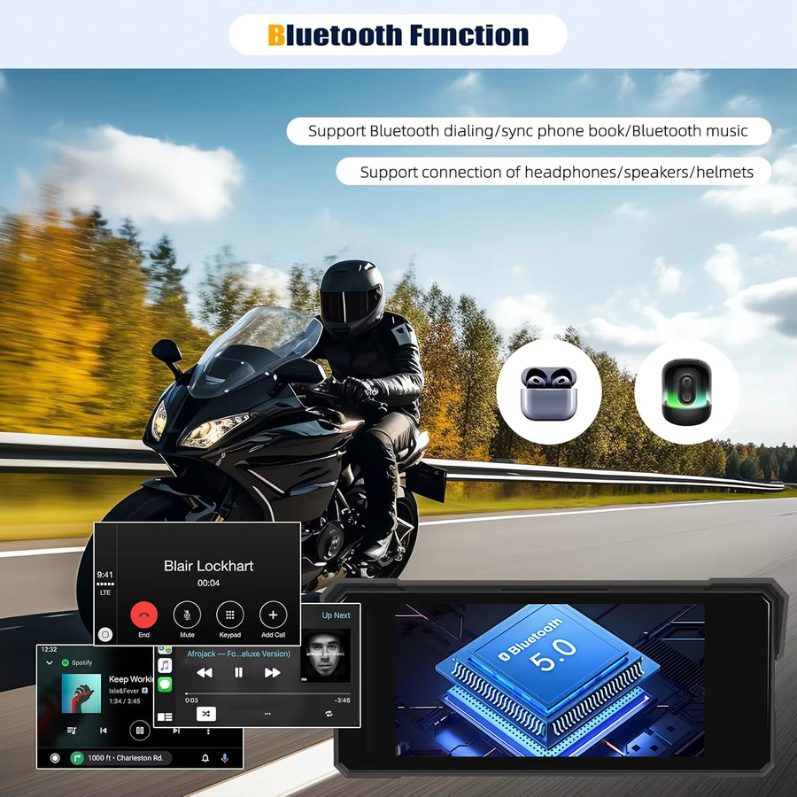Jansite Motorrad-GPS-Navigationsgerät mit 8,1 Zoll IPS-Bildschirm, kabelloses CarPlay und Android Auto, wasserdicht nach IPX7, digitales Moto-Armaturenbrett mit TPMS, Schwarz - Bild 5
