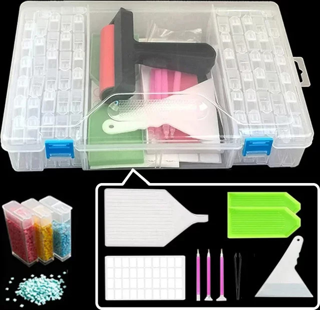 Diamant-Malwerkzeug-Set aus Kunststoff mit Aufbewahrungsbox, Trichter und Aufklebern für Diamantmalerei und Stickerei - Bild 1