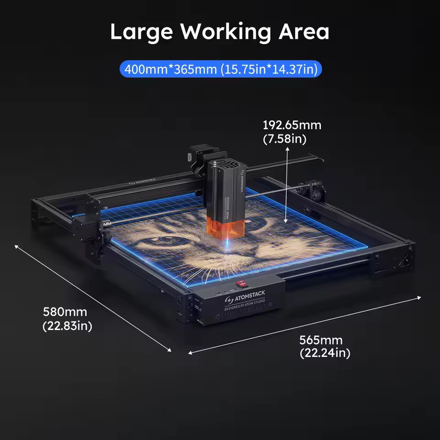 Atomstack A20 Pro V2 20W Lasergravierer Quad-Laser-Cutter mit WLAN-Konnektivität in Schwarz für Metall, Holz, Acryl und Glas - Bild 4