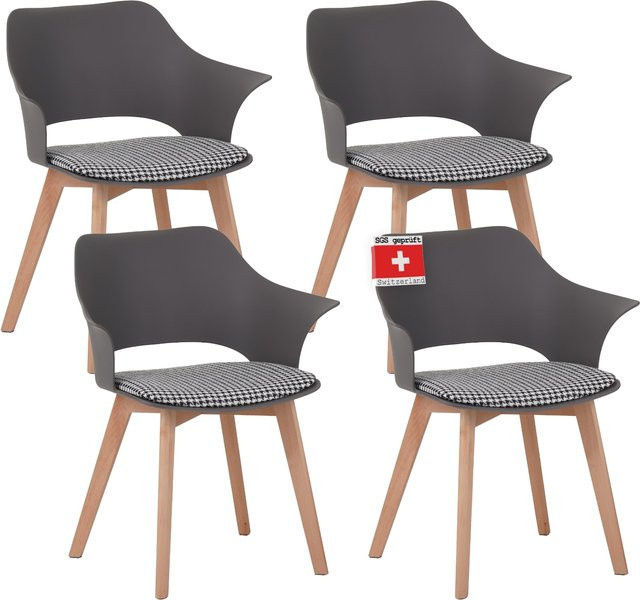 ALBATROS Esszimmerstühle 4er Set AALBORG in Grau mit Beinen aus Buche Massiv-Holz im skandinavischen Design - Bild 1