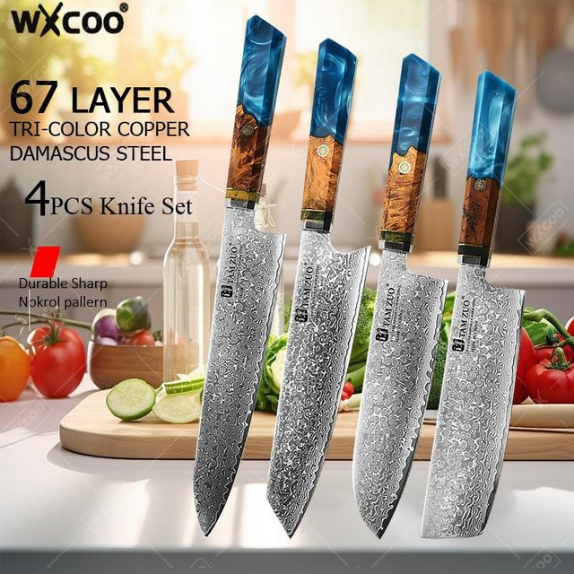 WXCOO Küchenmesser-Set aus 67-lagigem Damaststahl im japanischen Stil mit Multifunktions-Kochschneider und Schere - Bild 1