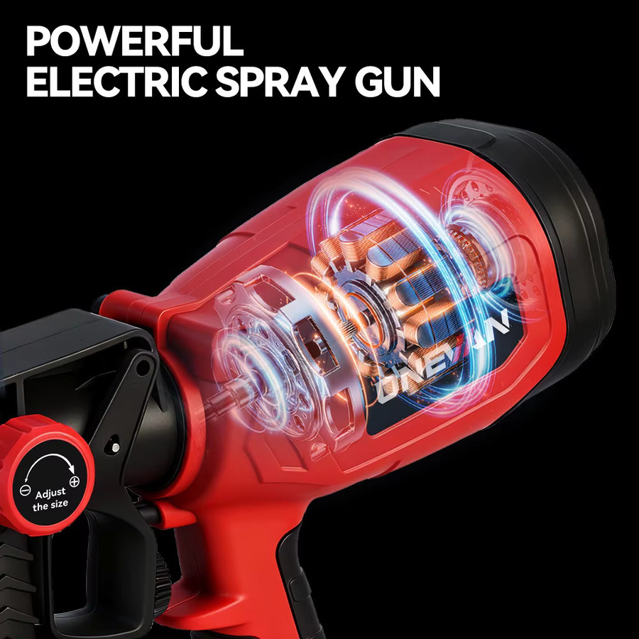 ONEVAN Elektrische Spritzpistole in Rot, kabelloser Farbsprüher mit 1400 ml Fassungsvermögen, kompatibel mit Makita 18V Akku, ideal für Zuhause, Auto, Möbel und Stahlbeschichtung - Bild 3