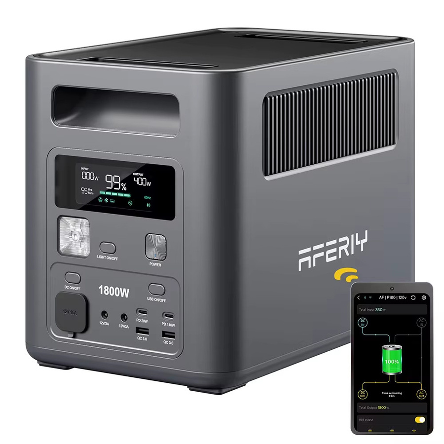 AFERIY P180pro Tragbare Powerstation 1800W 1024Wh mit LiFePO4 Akku und App-Steuerung in Schwarz/Grau - Bild 3