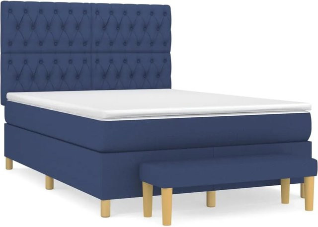 vidaXL Boxspringbett Hybrid mit Matratze und Kopfteil in Blau, B/T/H: 140 x 200 cm - Bild 1