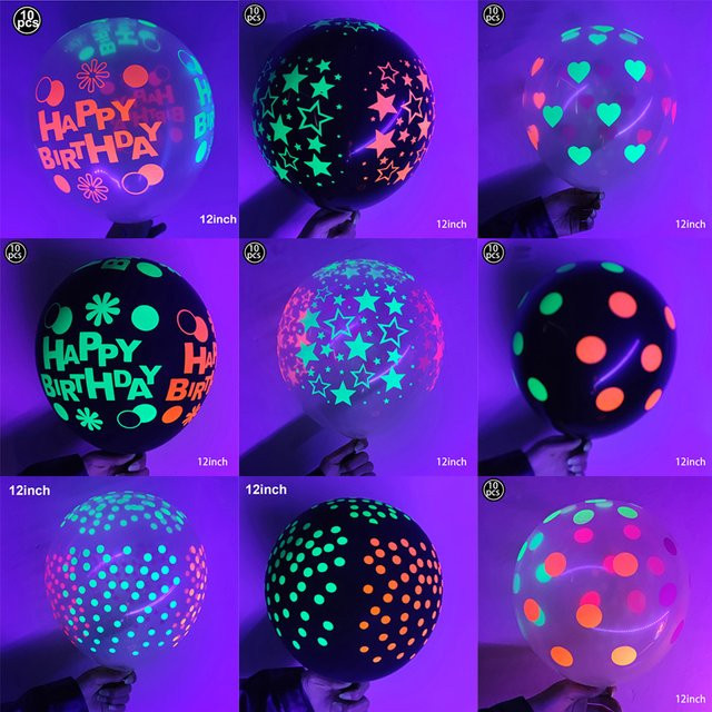PartiesTour Neonfarbene fluoreszierende Latexballons in Multicolour, Durchmesser: 30,5 cm, leuchtend im Dunkeln für Retro-Geburtstagsfeiern und Hochzeiten - Bild 1