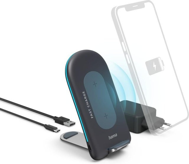 Hama Wireless Charger Set QI-FC15S 15W kabellose Smartphone-Ladestation Grau - Bild 1