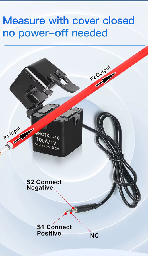 NJQNET Split-Core-Stromwandler QNCTK1-16 Stromsensor Schwarz 100A 333mV - Bild 3