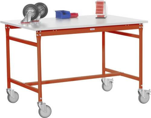 Manuflex Beistelltisch BASIS mobil mit Blechbelag-Platte in Rotorange, B/T/H: 125 x 80 x 85 cm - Bild 1