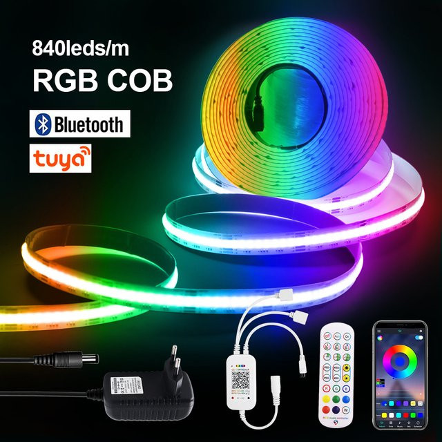 HEGEHE Tuya WiFi Bluetooth RGB COB LED Streifen mit 840 LEDs/m, dimmbare lineare Beleuchtung in Multicolour - Bild 1