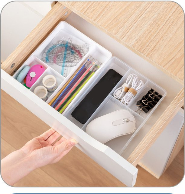 Qiilu Schubladen-Organizer aus Kunststoff, transparente Aufbewahrungsbox für Schreibtisch und Badezimmer - Bild 1