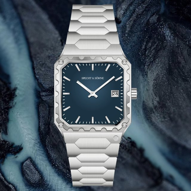 Specht & Söhne Armbanduhr Edelstahl, Blau, Eckig, Saphirglas, Herren - Bild 1
