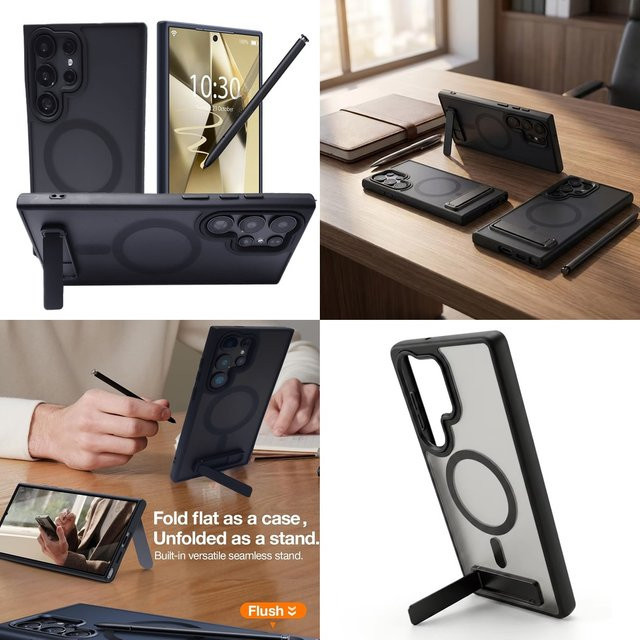 Robuste magnetische Handyhülle aus mattiertem Hartplastik für Samsung Galaxy S25 Ultra, S26, S24, S23 und S22 in Schwarz - Bild 1