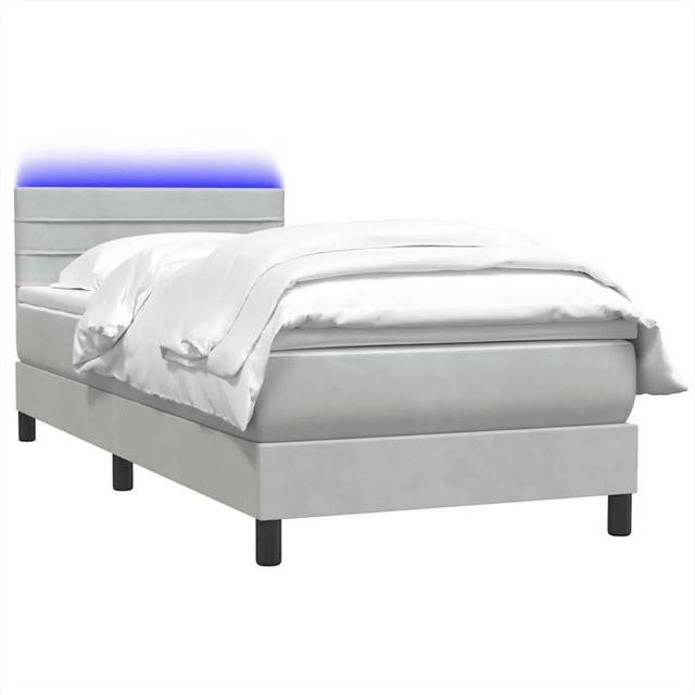 vidaXL Boxspringbett mit Matratze in Hellgrau, Hybridbett aus Samt mit LED-Unterbettbeleuchtung und USB-Ladeanschluss, B/T/H: 90 x 223 x 78 cm - Bild 1