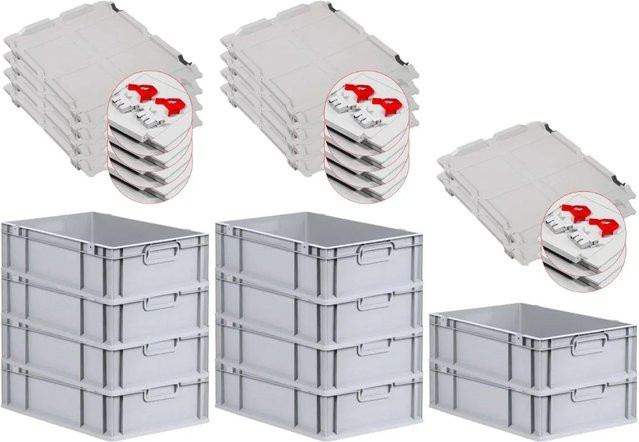 PROREGAL SuperSparSet 10x Eurobox NextGen Grip mit Scharnierdeckel und roten Schiebeschnappverschlüssen, Grau, H x B x T: 17 x 40 x 60 cm, 34 Liter - Bild 1