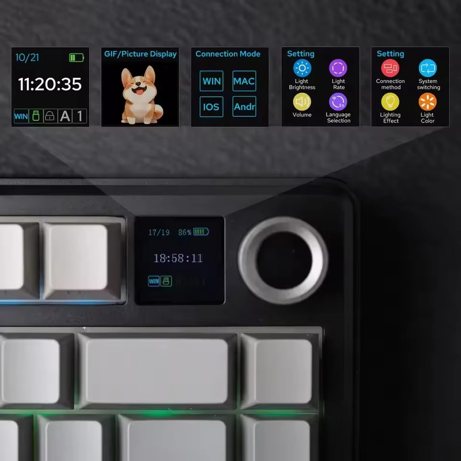 AULA F75 MAX Mechanische Gaming-Tastatur mit 75% Layout, RGB-Beleuchtung, TFT-Bildschirm und Hot-Swap, Bluetooth/2.4G/Kabelgebunden, Schwarz-Blau - Bild 2