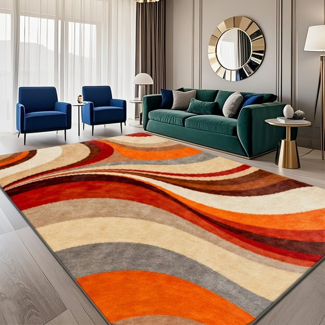 VIKAMA Retro Mid-Century Modern Teppich mit Wellenmuster, rutschfest und weich, mehrfarbig, B: 120 cm, T: 80 cm - Bild 1