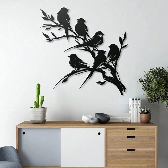 CIFBUY Wandkunst mit Vogelskulptur aus Metall in Schwarz für moderne Inneneinrichtung - Bild 1