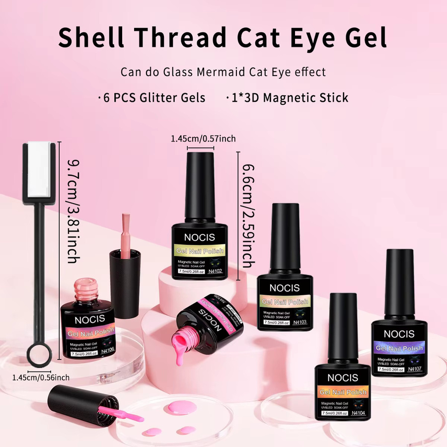 NOCIS Cat-Eye Gel-Nagellack Set, 6 Farben, schimmernd - Bild 3