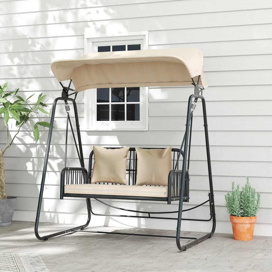 Outsunny Gartenschaukel mit Sonnen canopy und Kissen in Khaki, B/H/T: 121 x 180 x 149 cm - Bild 2