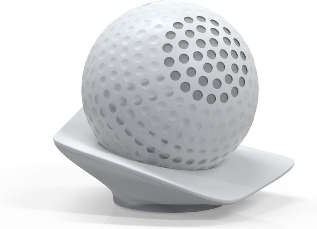 Andoer Tragbarer drahtloser Bluetooth 5.0 Lautsprecher in Golfballform mit Basis und AUX-IN, Weiß - Bild 1