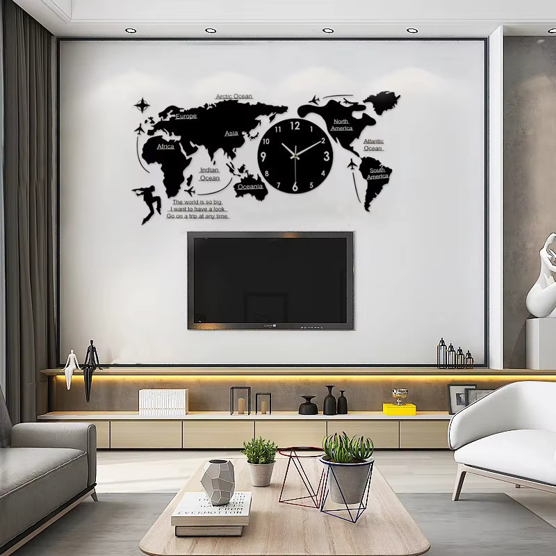 Oeny 3D-Wanduhr Weltkarte in Schwarz mit modernem Design und lautlosem Analog-Uhrwerk - Bild 5