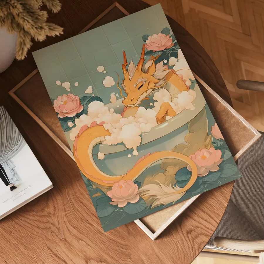 SHENCHEN Wanddekoration mit goldenem Drachenmotiv in Multicolor, rechteckige Papierillustration - Bild 3