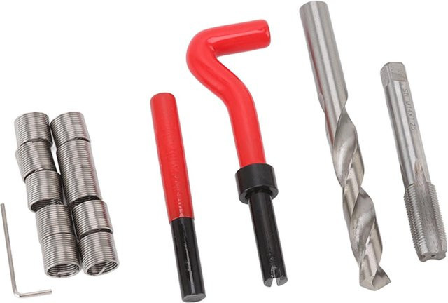 Igeteck Gewindereparaturset Metrisch aus Stahl mit Bohrer und Gewindebohrer Einsätzen für Automobilmotorreparatur M14x1.25 Grau - Bild 1