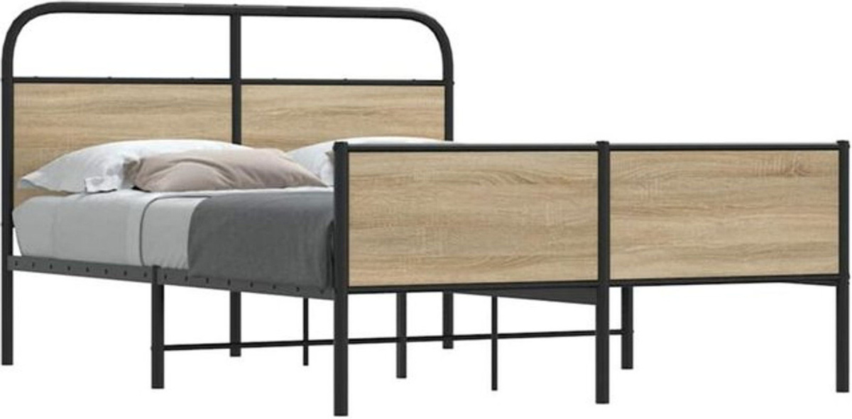 Bettgestell aus Holzwerkstoff und Stahl von vidaxl in Braun im Industrial-Stil, B/T/H: 140 x 190 cm - Bild 1