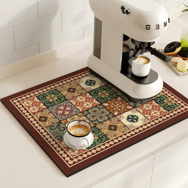 VIKAMA Kaffeemaschinen-Unterlage aus Silikon in Multicolour, rutschfeste und schnelltrocknende Abtropfmatte im Vintage-Stil - Bild 1