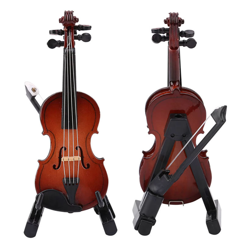 TOPINCN Miniatur-Violine Replik Modell in Braun mit Ständer und Etui als Puppenhaus-Zubehör und Deko-Geschenk - Bild 3