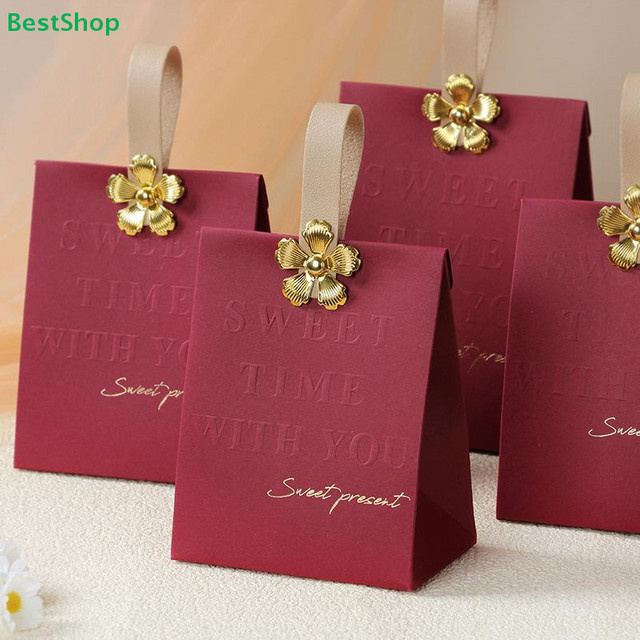 10 Stück rote Geschenkboxen aus Papier für Hochzeiten und Partys als tragbare Verpackung für Süßigkeiten - Bild 1