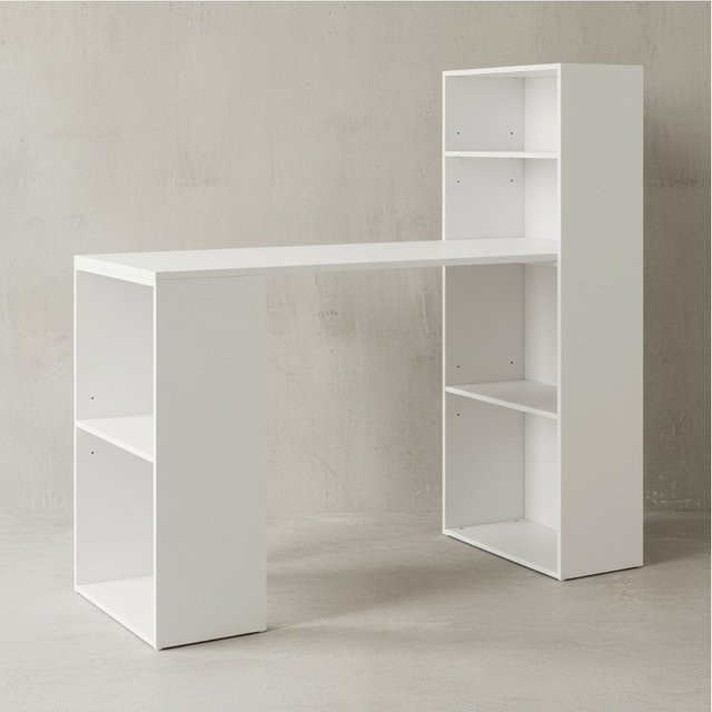 KADIMA DESIGN Schreibtisch BRENTA mit Regal in Weiß matt, modern und platzsparend, B/T/H: 120 x 120 x 53 cm - Bild 1
